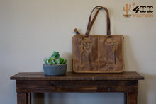 Load image into Gallery viewer, Cowhide and Tooled Leather Tote
