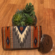 Load image into Gallery viewer, Saddle Blanket Wallet with Cross Body Strap - Orange/Grey
