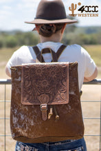 Load image into Gallery viewer, Cowhide and Tooled Leather Backpack
