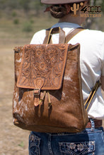 Load image into Gallery viewer, Cowhide and Tooled Leather Backpack
