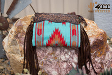 Load image into Gallery viewer, Saddle Blanket Clutch with Shoulder Strap (Large) - Turquoise
